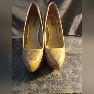 Charlotte Russe Shoes, size 8, 5 1/2" heel, Gold Cork color